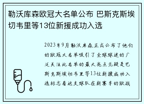 勒沃库森欧冠大名单公布 巴斯克斯埃切韦里等13位新援成功入选